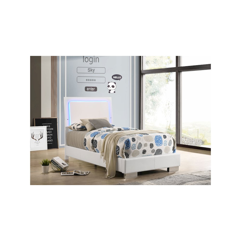 Felicity Wood Twin LED Panel Bed White High Gloss. Picture 12