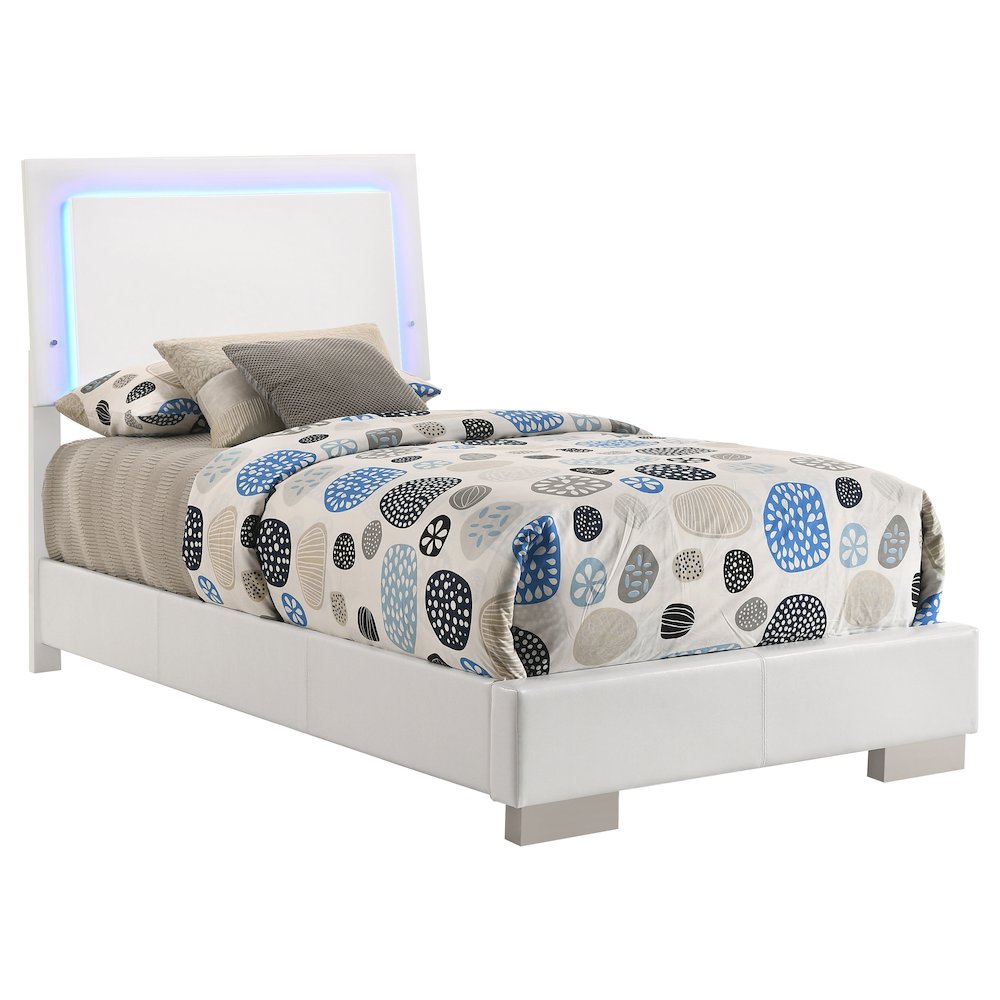 Felicity Wood Twin LED Panel Bed White High Gloss. Picture 3