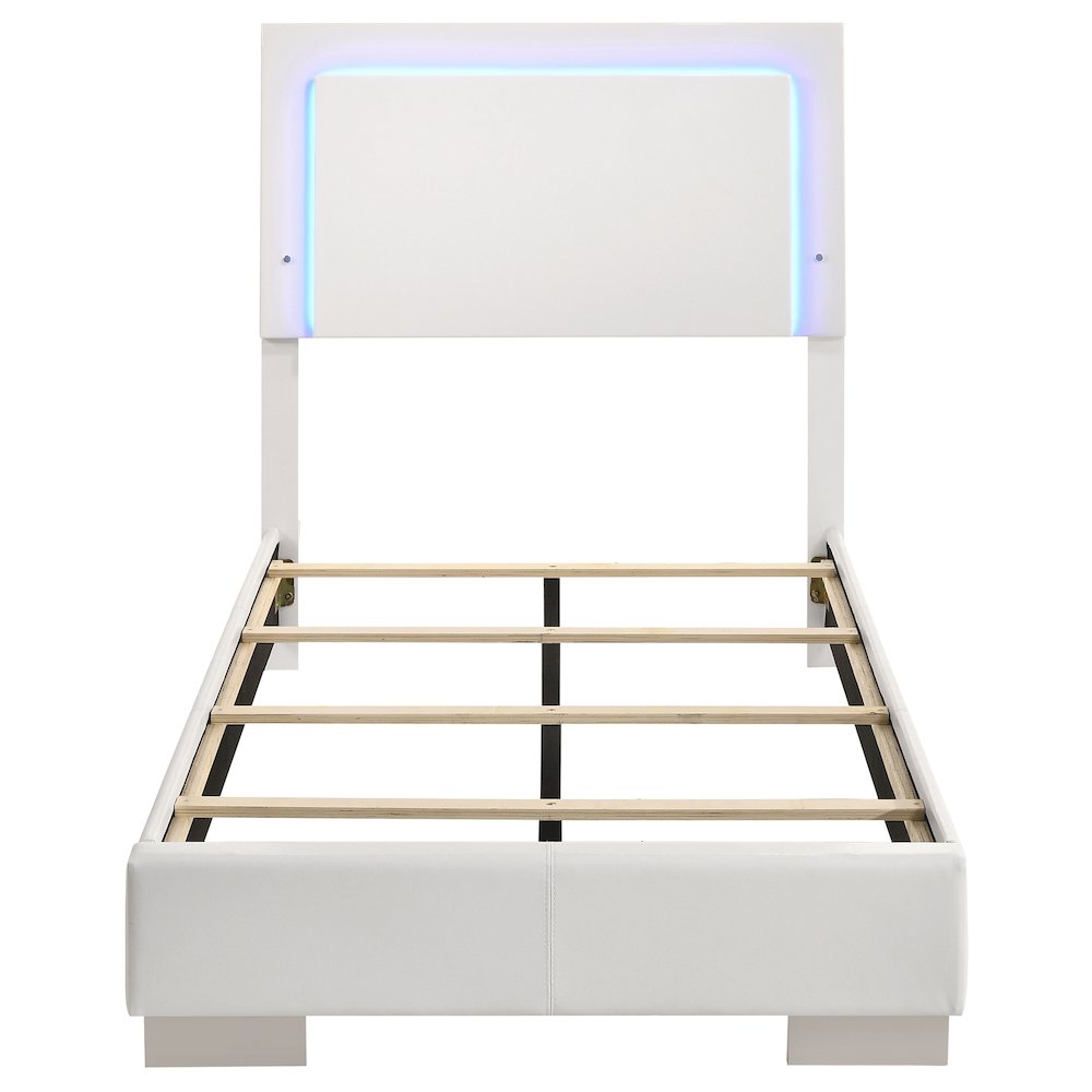 Felicity Wood Twin LED Panel Bed White High Gloss. Picture 4