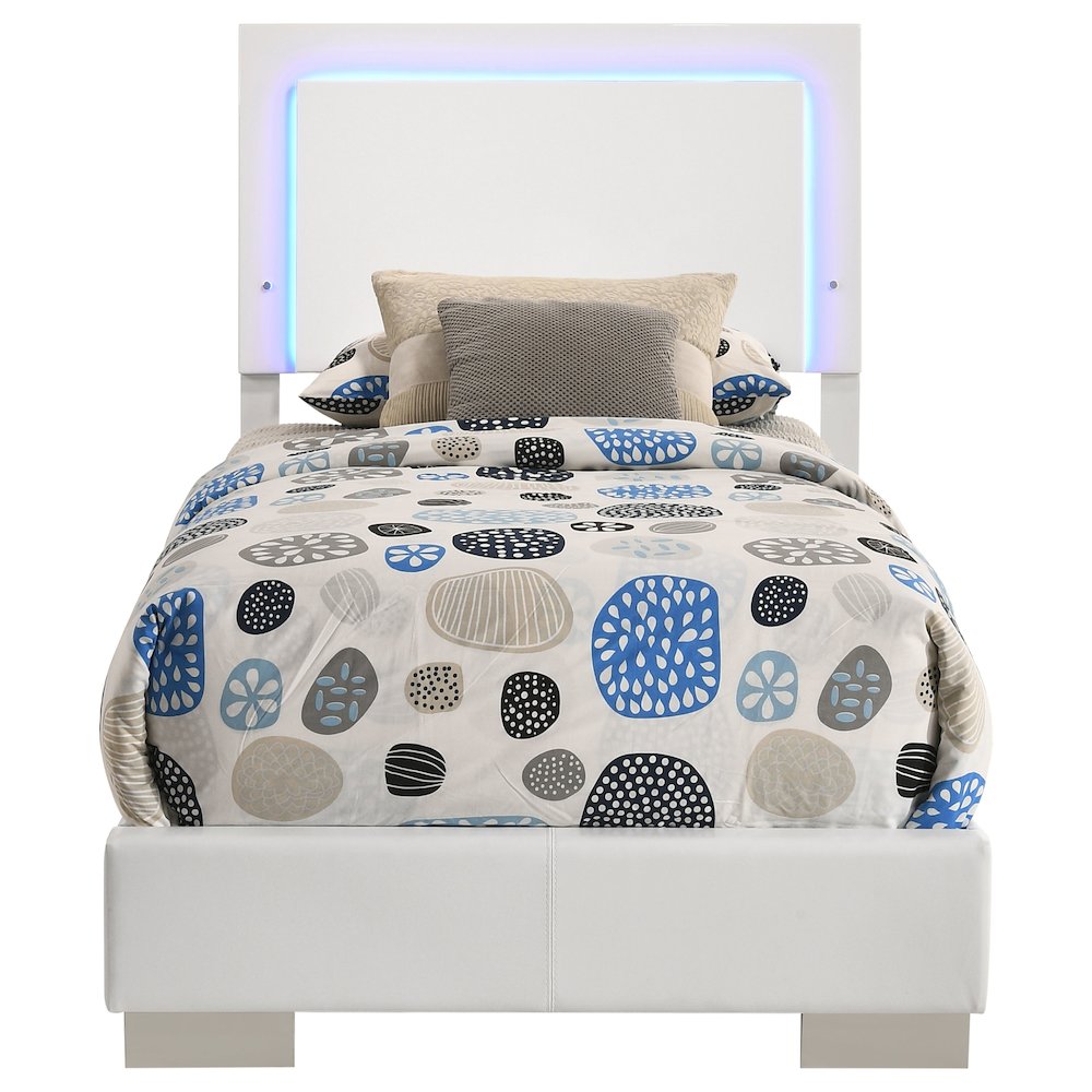 Felicity Wood Twin LED Panel Bed White High Gloss. Picture 5