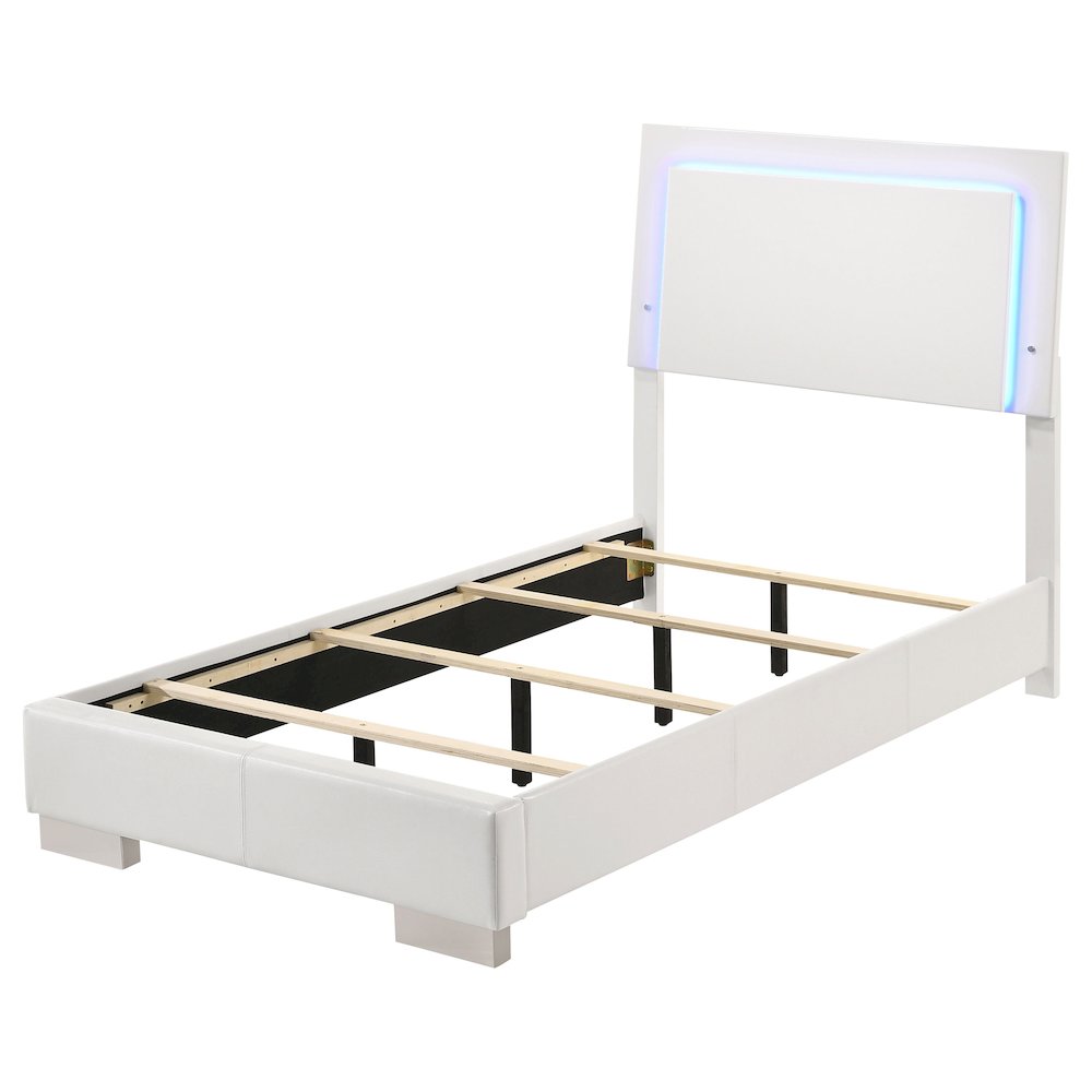Felicity Wood Twin LED Panel Bed White High Gloss. Picture 6