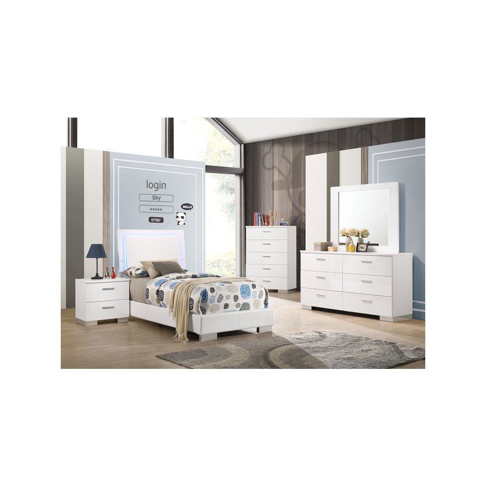 Felicity Wood Twin LED Panel Bed White High Gloss. Picture 14