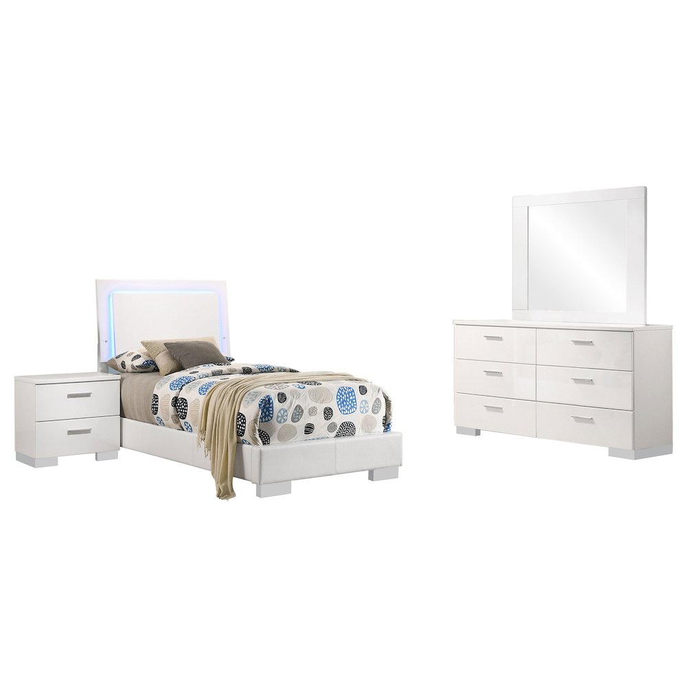 Felicity 4-piece Twin Bedroom Set White High Gloss. Picture 2