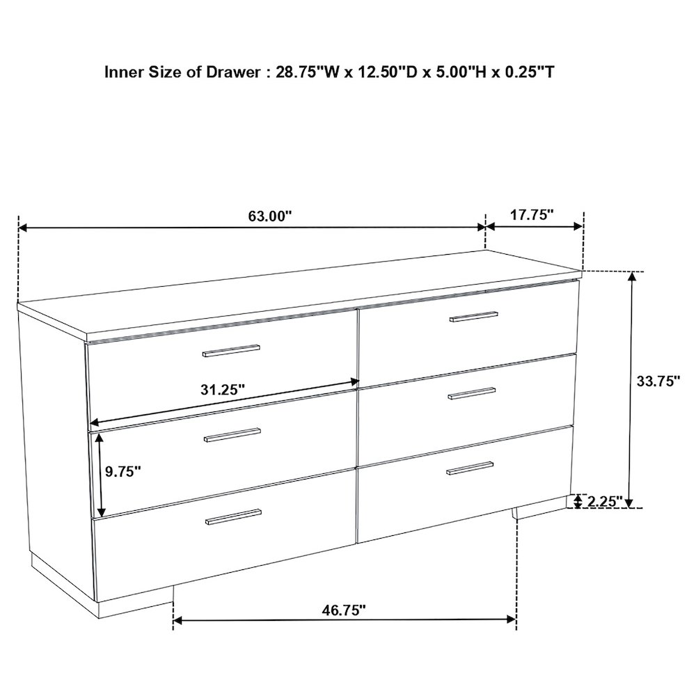 Felicity 6-drawer Dresser White High Gloss. Picture 14
