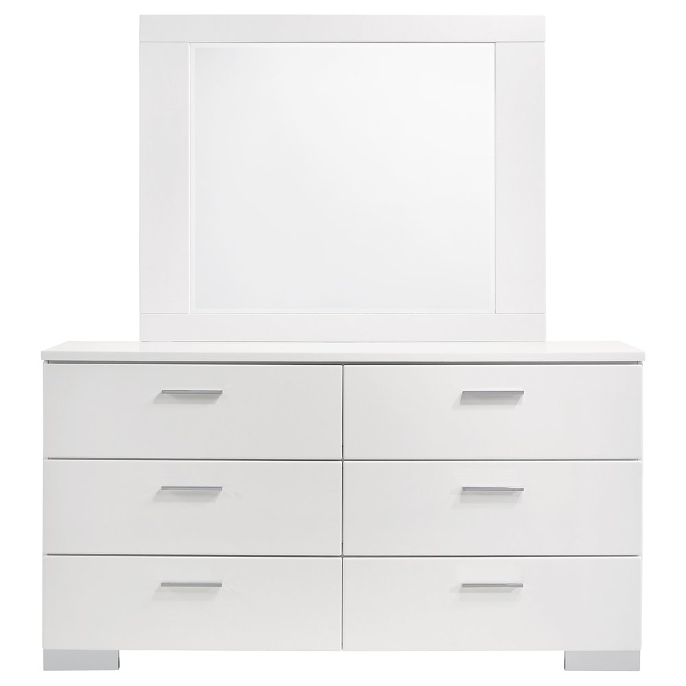 Felicity 6-drawer Wood Dresser with Mirror White High Gloss. Picture 3