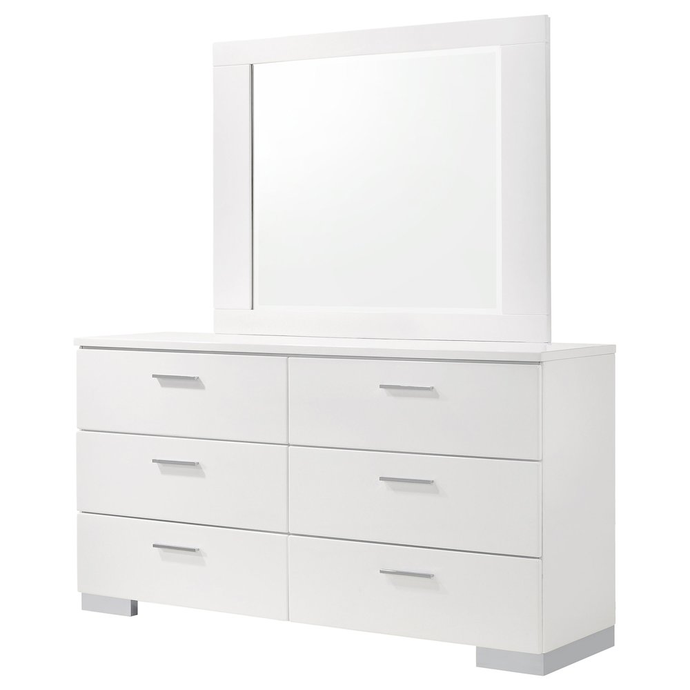 Felicity 6-drawer Wood Dresser with Mirror White High Gloss. Picture 4