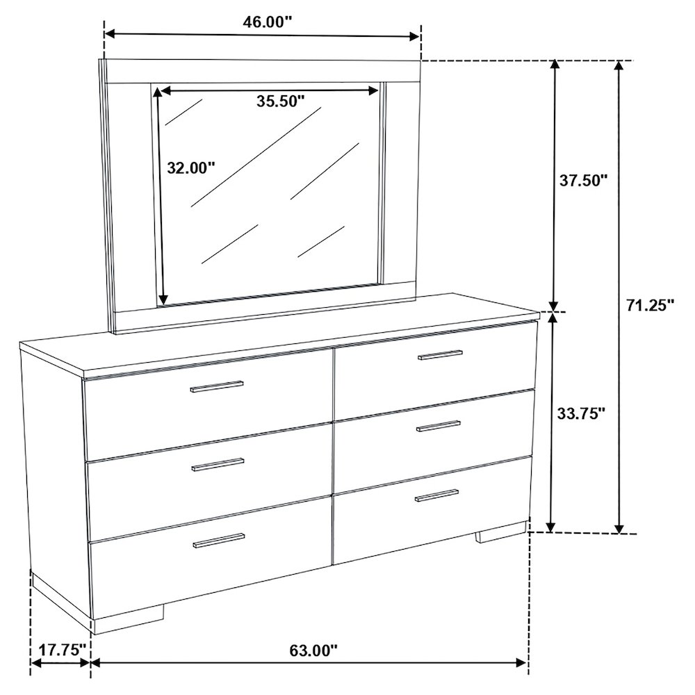 Felicity 6-drawer Wood Dresser with Mirror White High Gloss. Picture 14