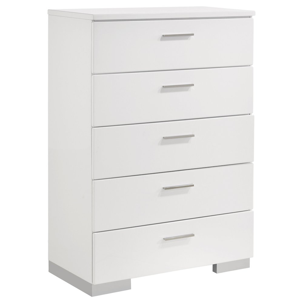 Felicity 5-drawer Bedroom Chest White High Gloss. Picture 1