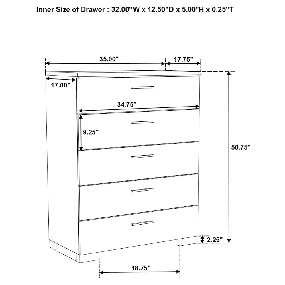 Felicity 5-drawer Bedroom Chest White High Gloss. Picture 14