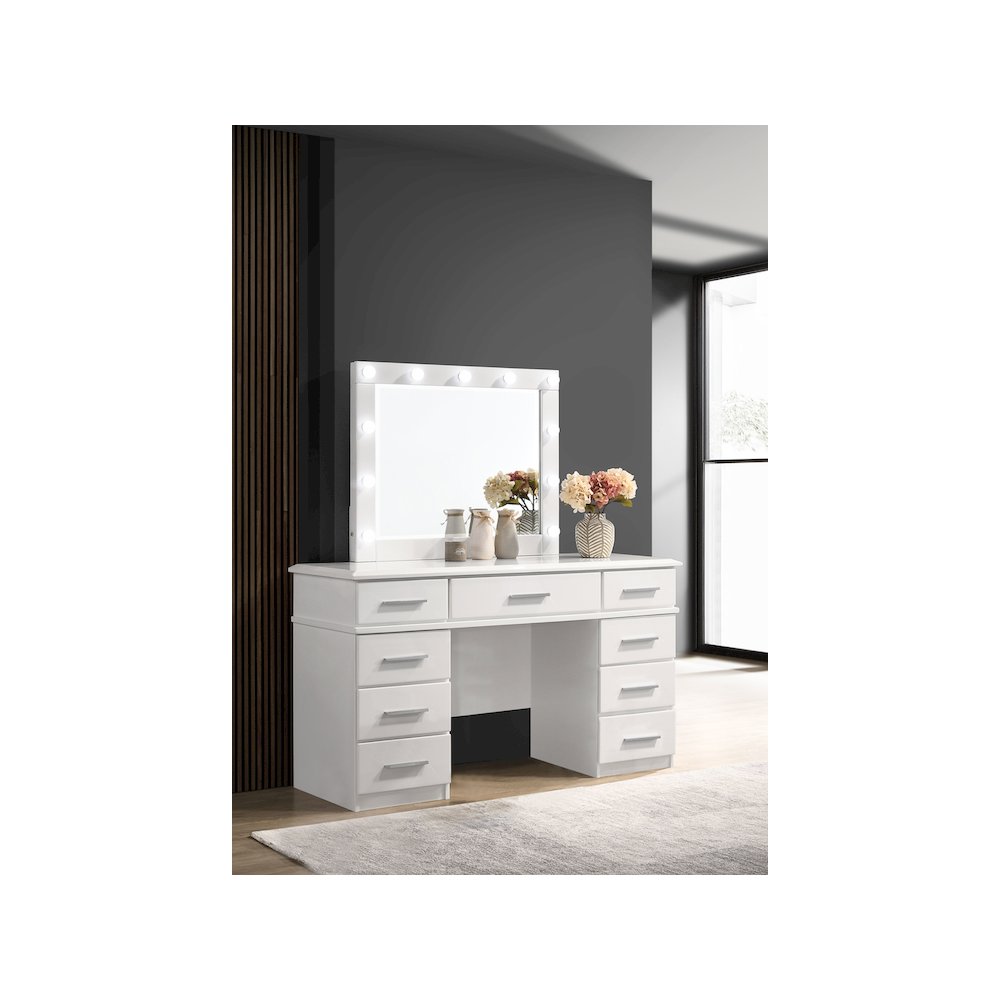 Felicity 9-drawer Vanity Table Lighted Mirror Glossy White. Picture 3