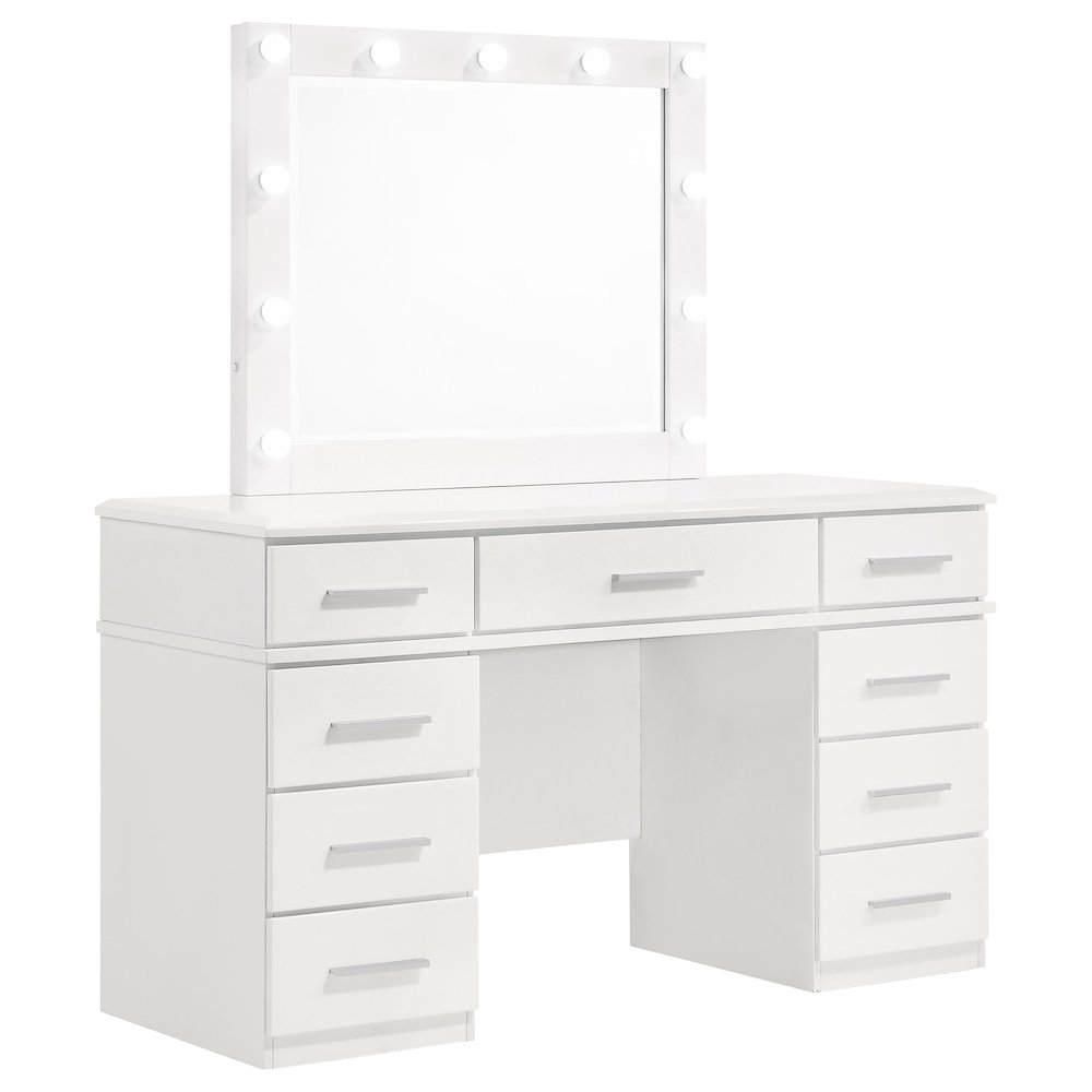 Felicity 9-drawer Vanity Table Lighted Mirror Glossy White. Picture 1