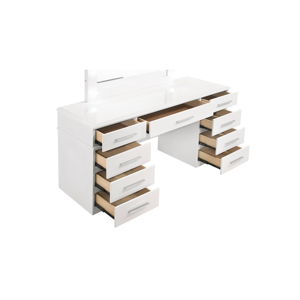 Felicity 9-drawer Vanity Table Lighted Mirror Glossy White. Picture 6