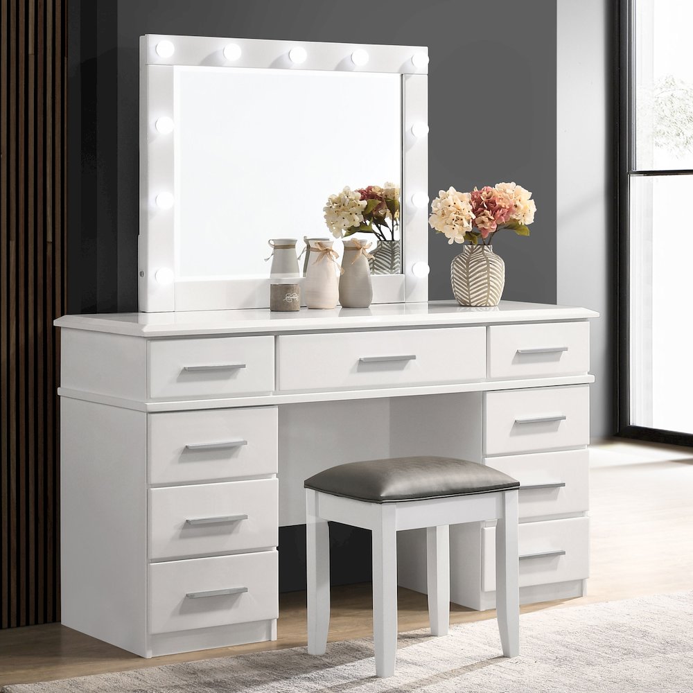 Felicity 9-drawer Vanity Table Lighted Mirror Glossy White. Picture 5
