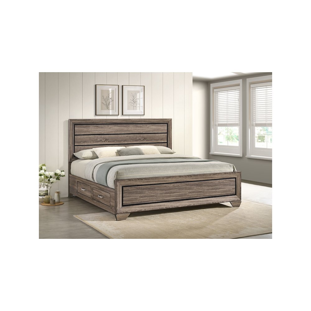 Kauffman Wood Eastern King Storage Panel Bed Washed Taupe. Picture 10