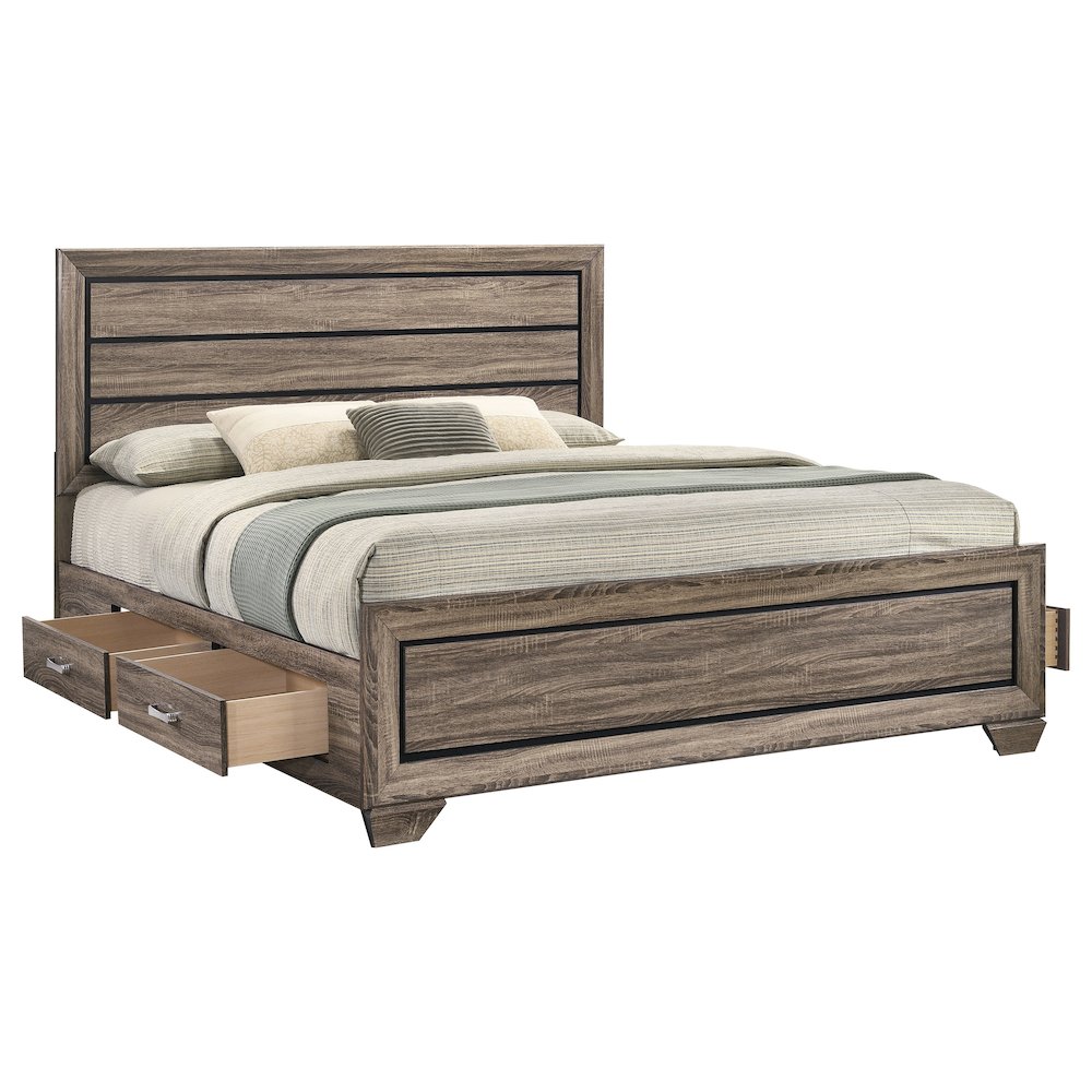 Kauffman Wood Eastern King Storage Panel Bed Washed Taupe. Picture 5