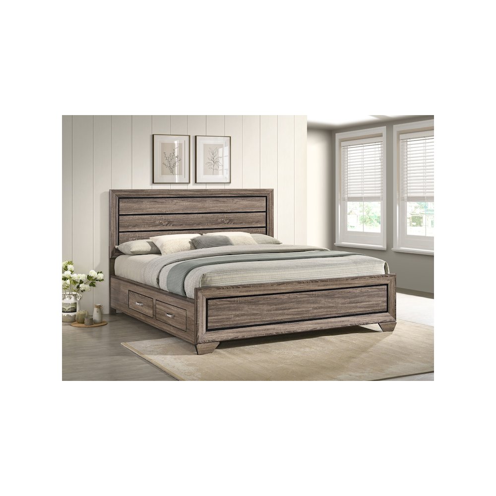 Kauffman Wood California King Storage Panel Bed Washed Taupe. Picture 10