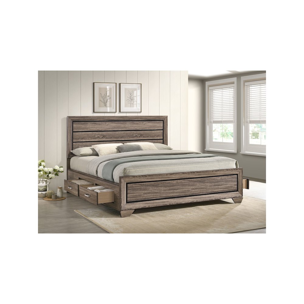 Kauffman Wood California King Storage Panel Bed Washed Taupe. Picture 12