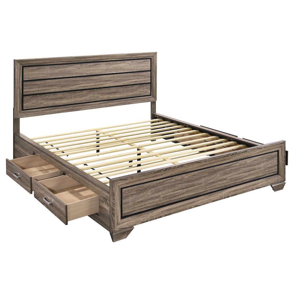 Kauffman Wood California King Storage Panel Bed Washed Taupe. Picture 1