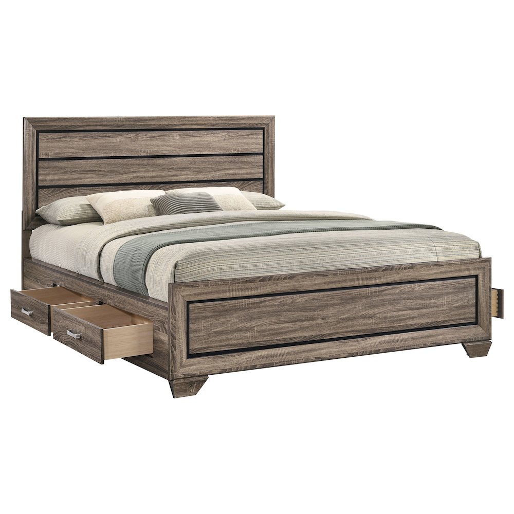 Kauffman Wood California King Storage Panel Bed Washed Taupe. Picture 5