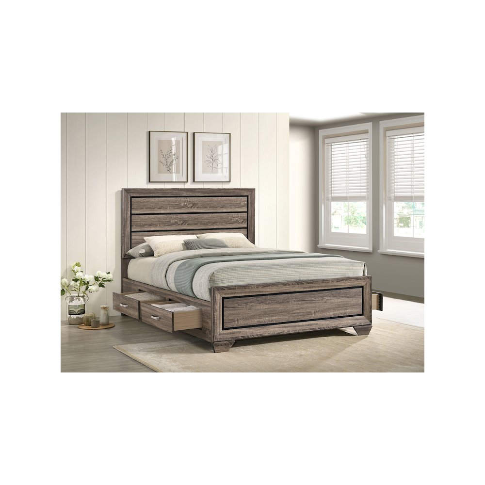 Kauffman Wood Queen Storage Panel Bed Washed Taupe. Picture 12