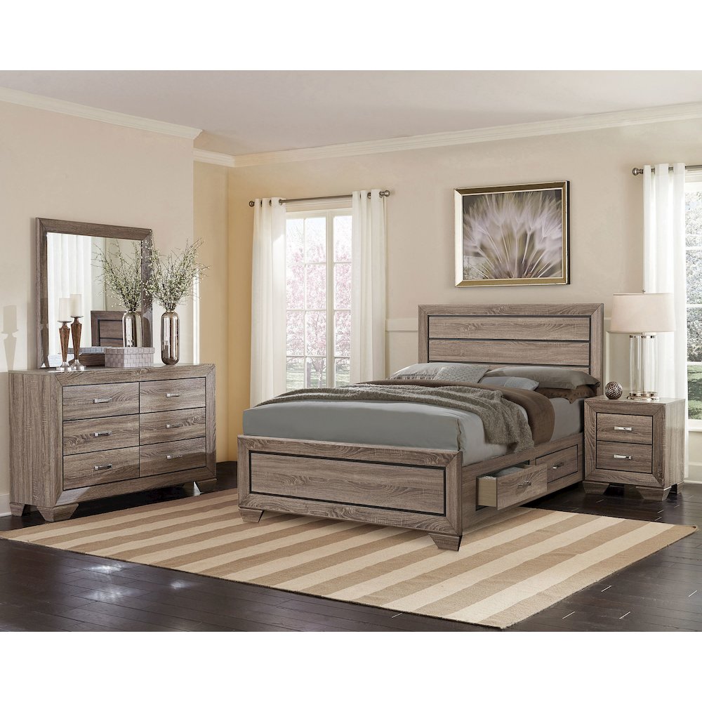 Kauffman Wood Queen Storage Panel Bed Washed Taupe. Picture 13