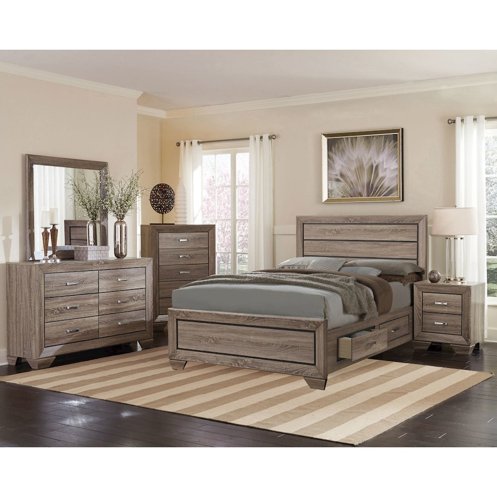 Kauffman Wood Queen Storage Panel Bed Washed Taupe. Picture 14