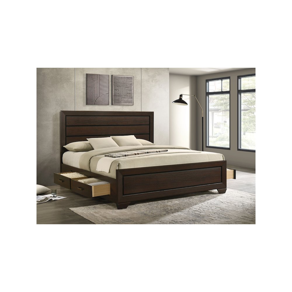 Kauffman Wood Eastern King Storage Panel Bed Dark Cocoa. Picture 12