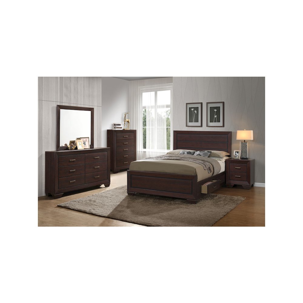 Kauffman Wood Eastern King Storage Panel Bed Dark Cocoa. Picture 13