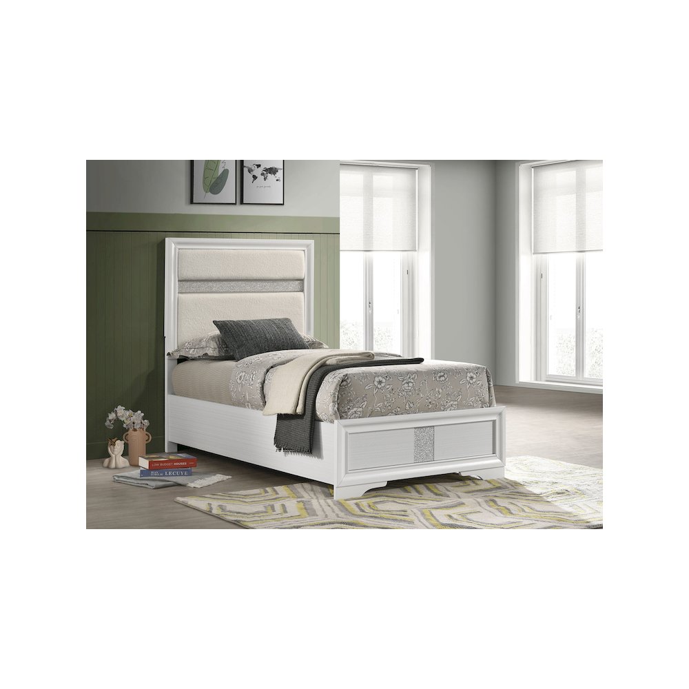 Miranda 54-inch Upholstered Twin Panel Bed White. Picture 5
