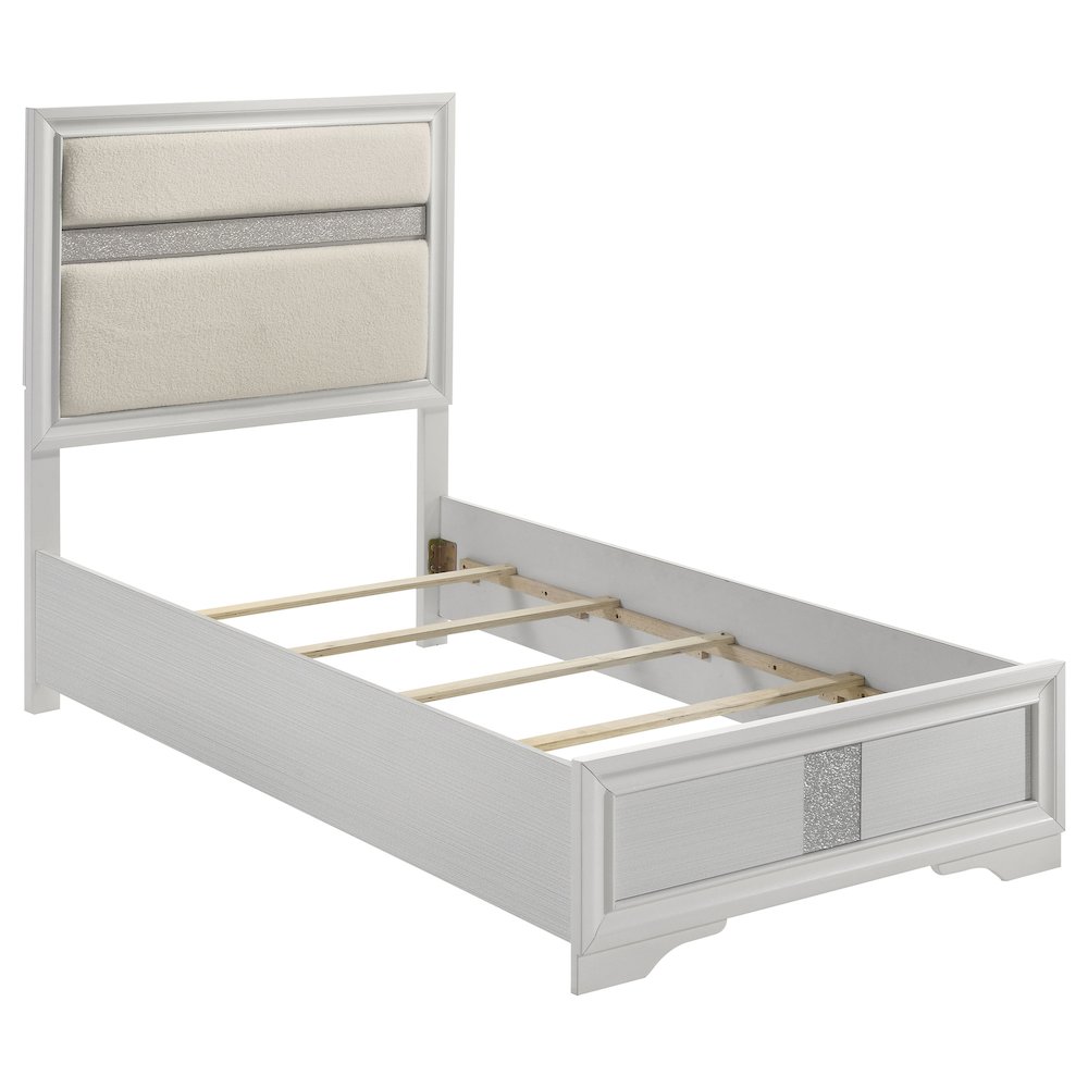Miranda 54-inch Upholstered Twin Panel Bed White. Picture 1