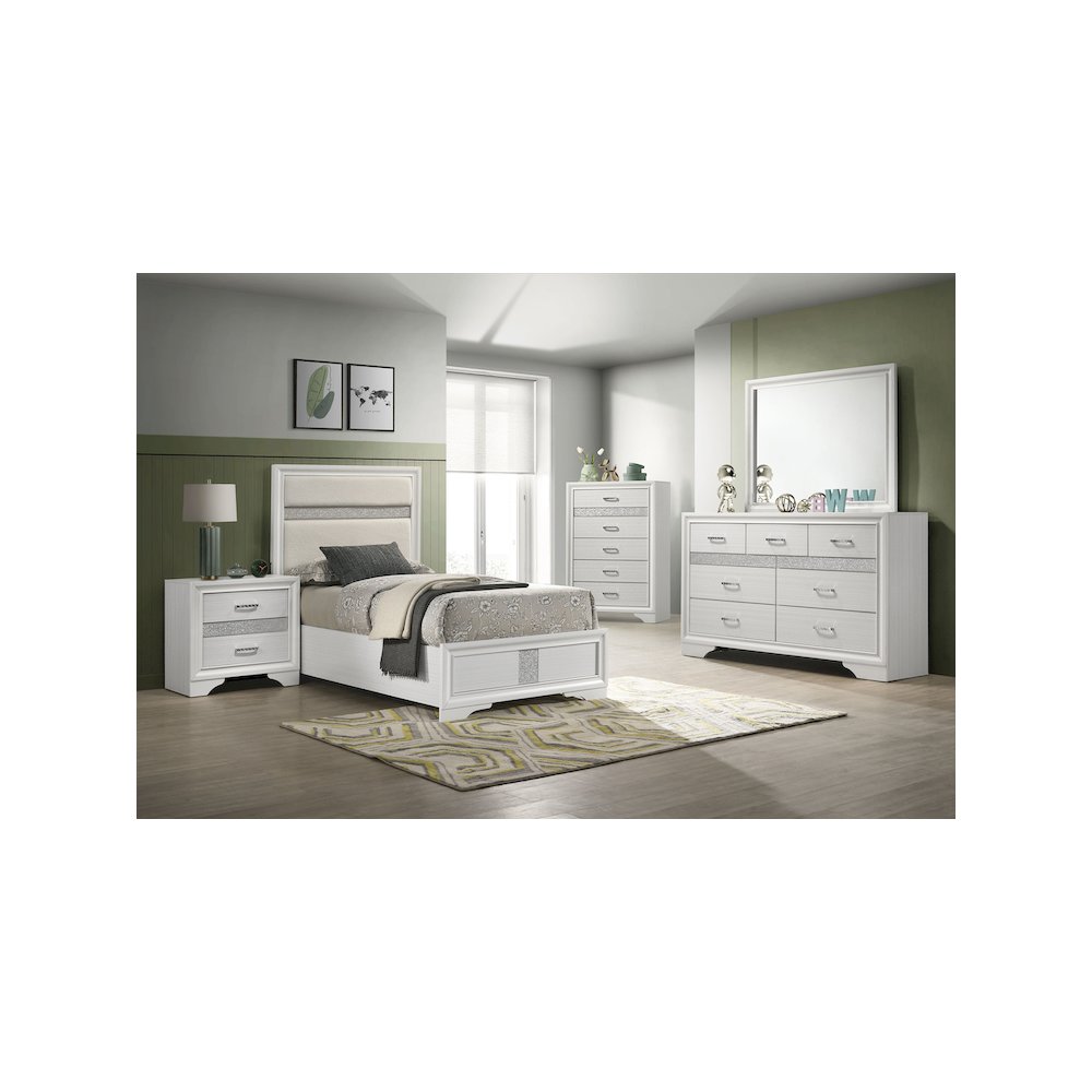Miranda 54-inch Upholstered Twin Panel Bed White. Picture 7