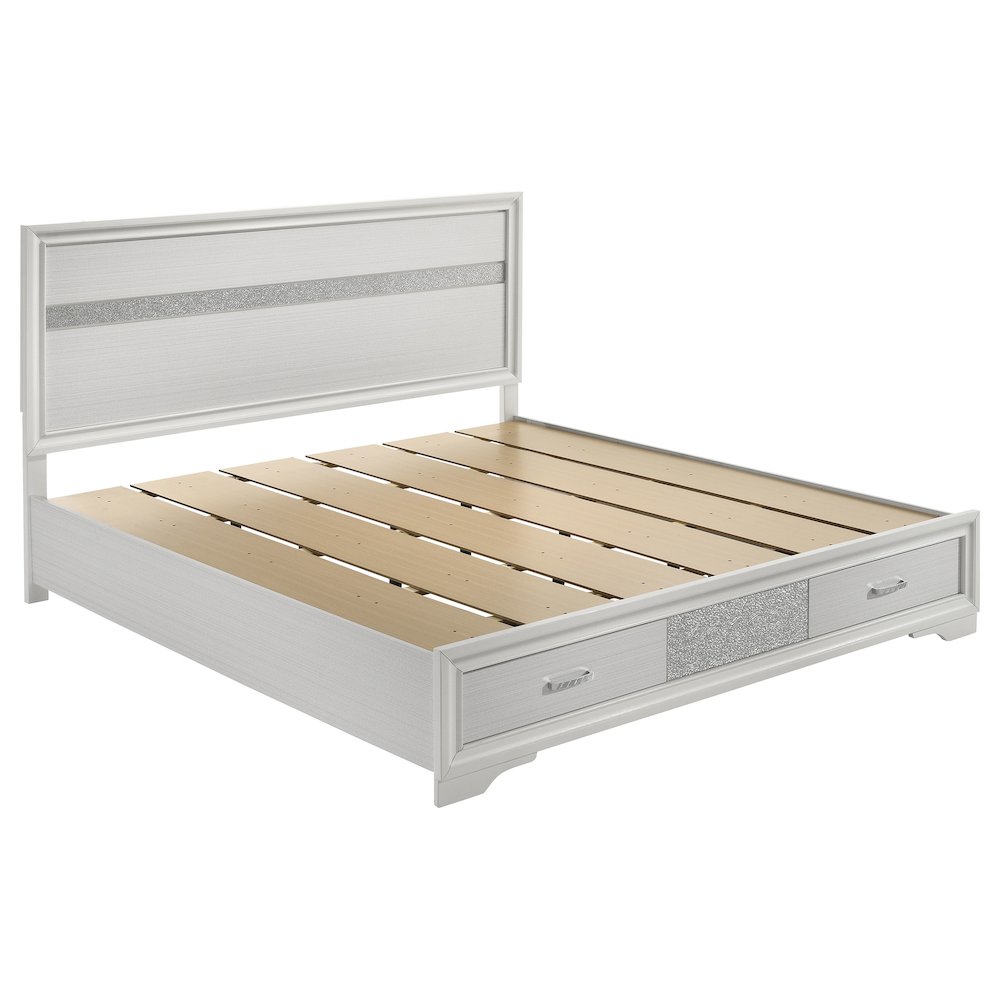 Miranda 51-inch Wood Eastern King Storage Panel Bed White. Picture 1