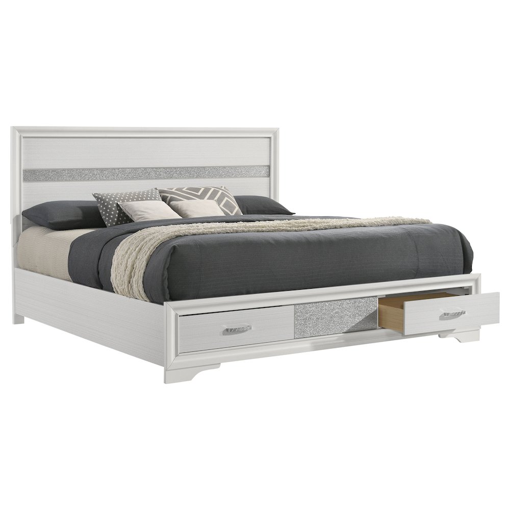 Miranda 51-inch Wood Eastern King Storage Panel Bed White. Picture 3
