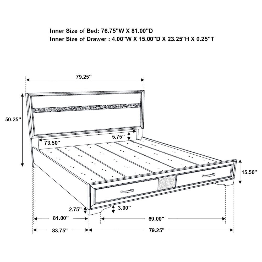 Miranda 51-inch Wood Eastern King Storage Panel Bed White. Picture 10