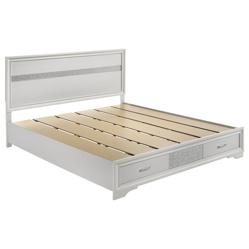 Miranda 51-inch Wood California King Storage Panel Bed White. Picture 1