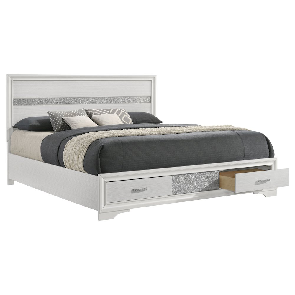 Miranda 51-inch Wood California King Storage Panel Bed White. Picture 3