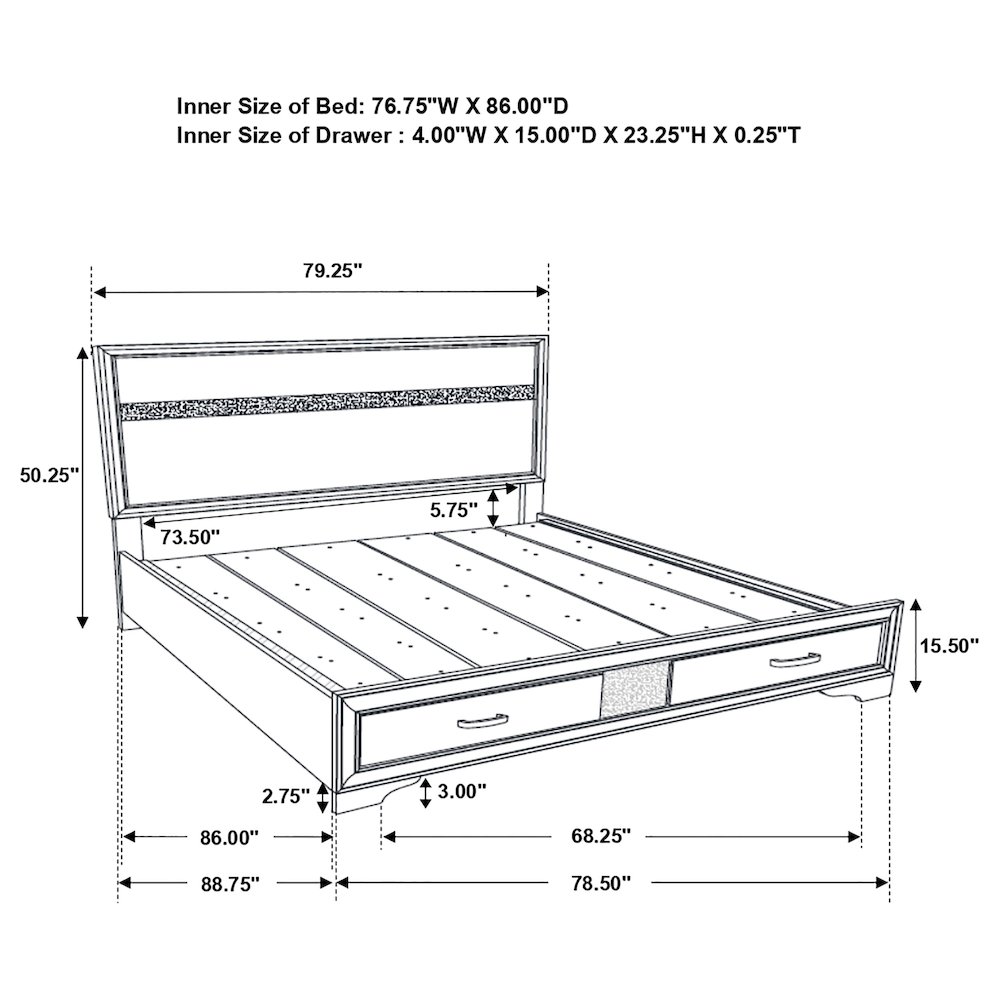 Miranda 51-inch Wood California King Storage Panel Bed White. Picture 10