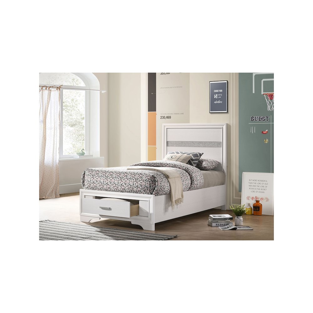 Miranda 51-inch Wood Twin Storage Panel Bed White. Picture 10