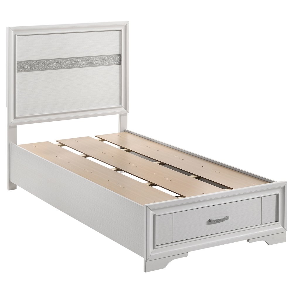 Miranda 51-inch Wood Twin Storage Panel Bed White. Picture 1