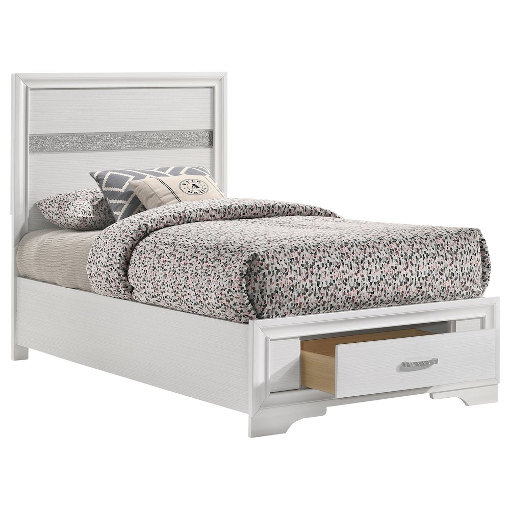 Miranda 51-inch Wood Twin Storage Panel Bed White. Picture 3