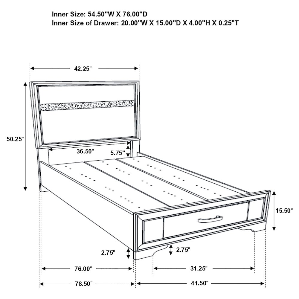 Miranda 51-inch Wood Twin Storage Panel Bed White. Picture 13