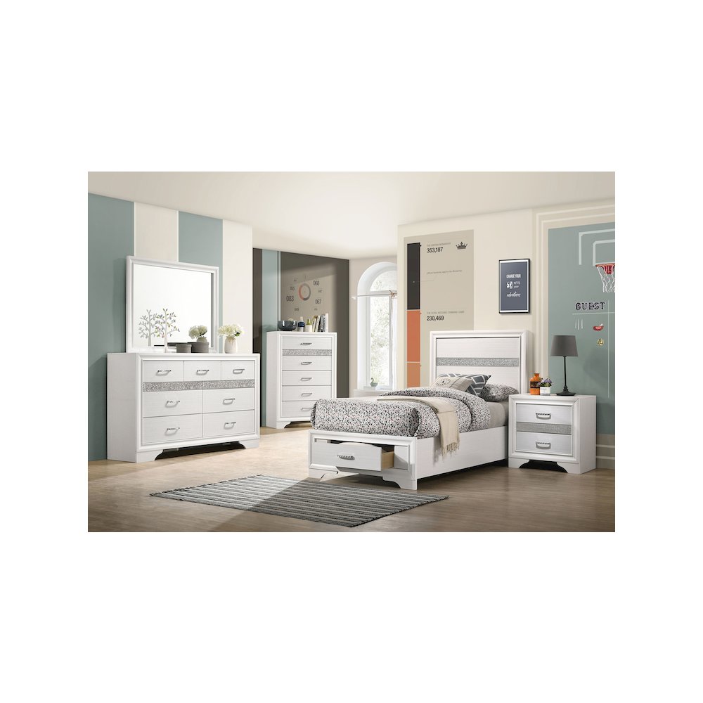 Miranda 51-inch Wood Twin Storage Panel Bed White. Picture 12