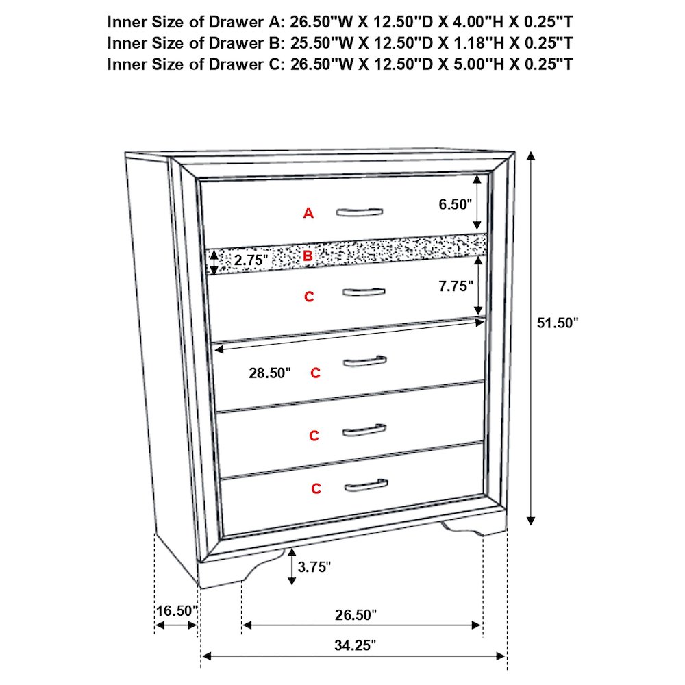 Miranda 5-drawer Bedroom Chest White. Picture 14