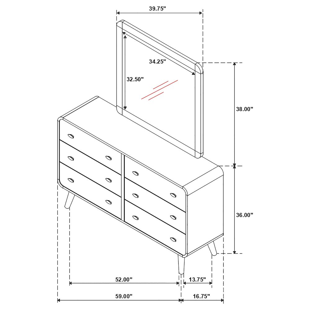 Robyn 6-drawer Dresser with Mirror Dark Walnut. Picture 14