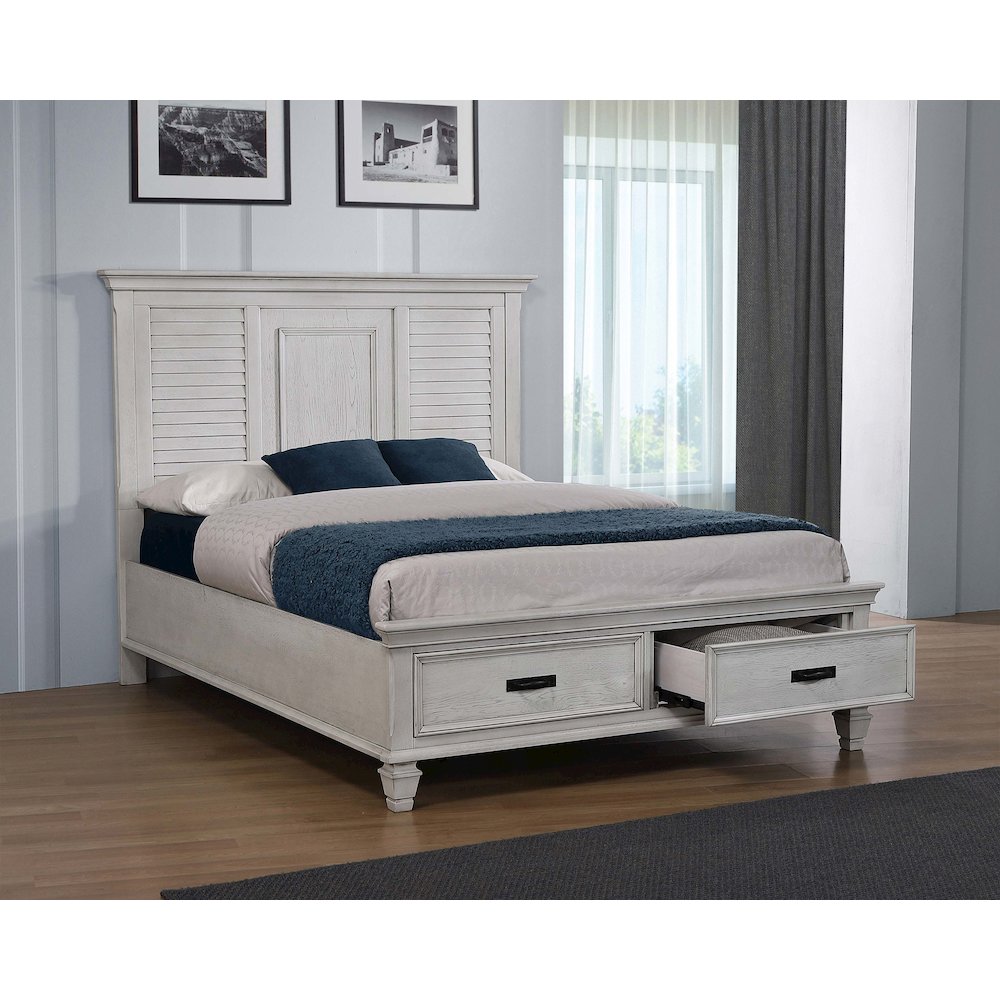 Franco Wood Queen Storage Panel Bed Distressed White. Picture 6