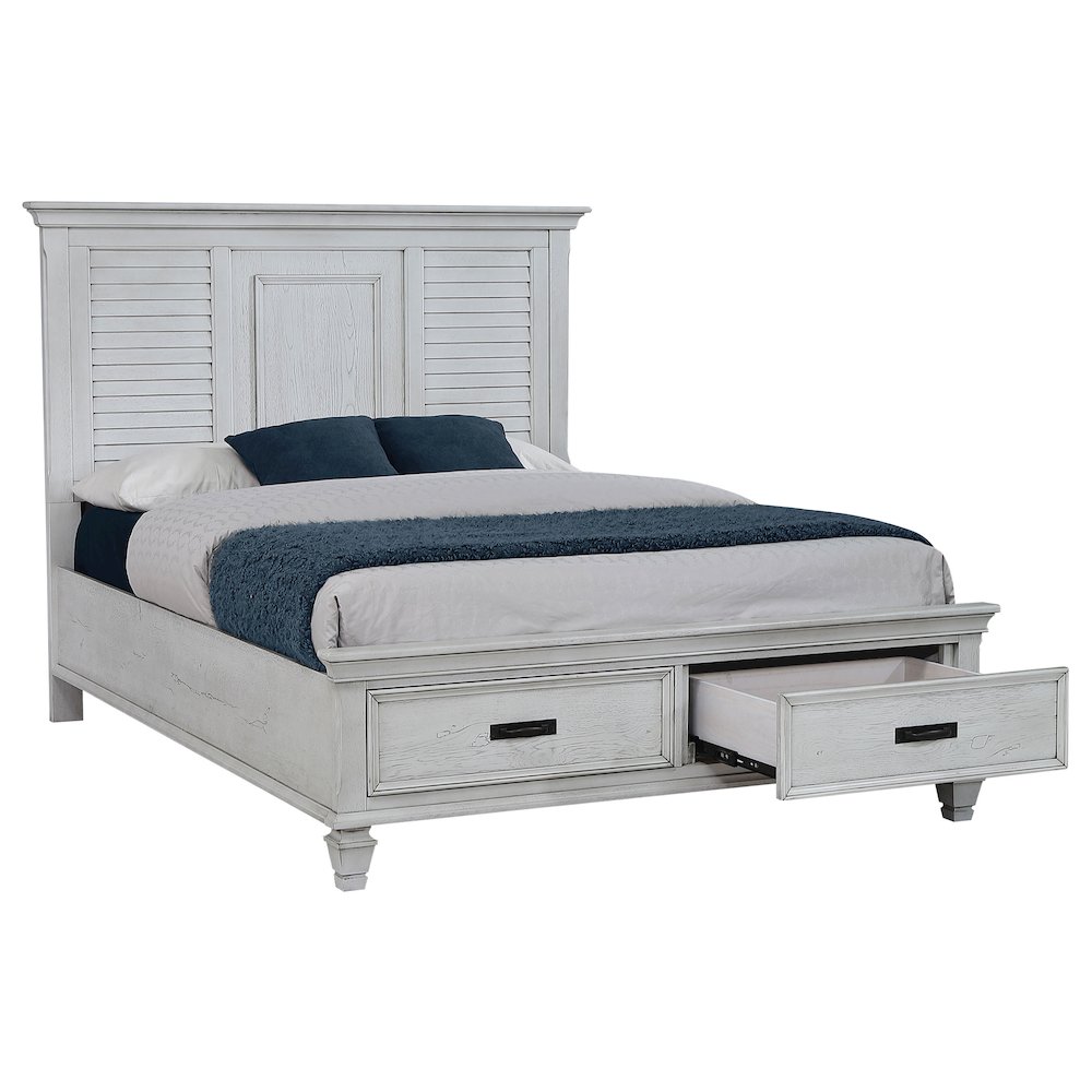 Franco Wood Queen Storage Panel Bed Distressed White. Picture 3