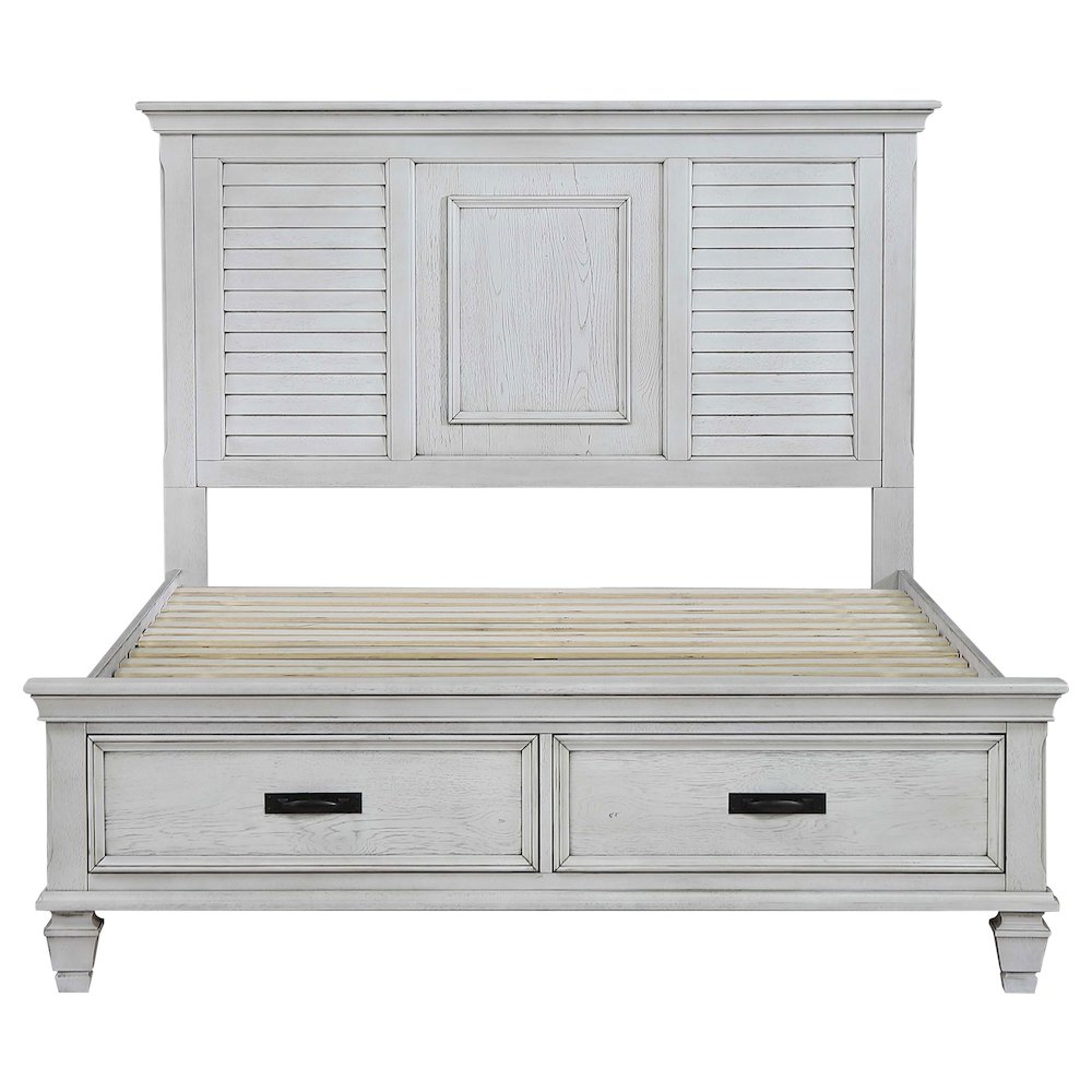 Franco Wood Queen Storage Panel Bed Distressed White. Picture 4