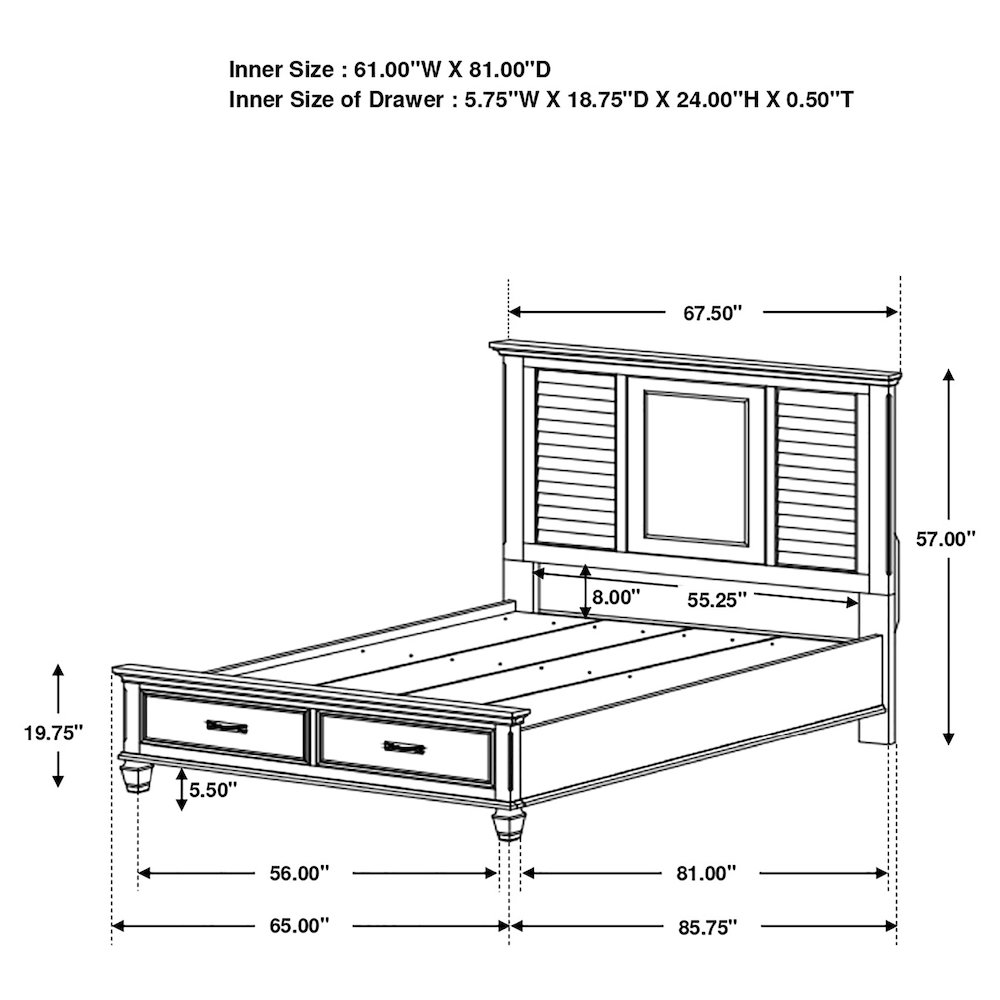 Franco Wood Queen Storage Panel Bed Distressed White. Picture 9
