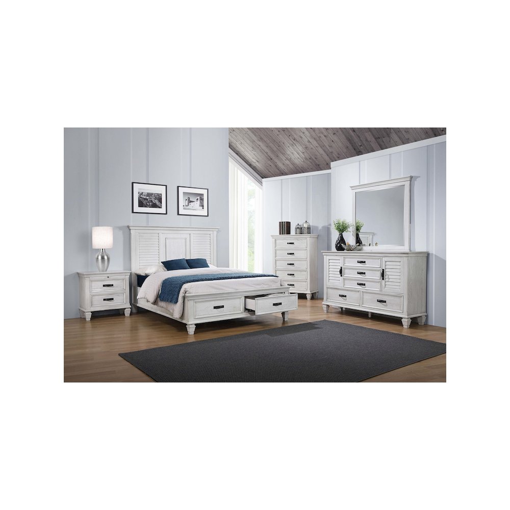 Franco Wood Queen Storage Panel Bed Distressed White. Picture 8