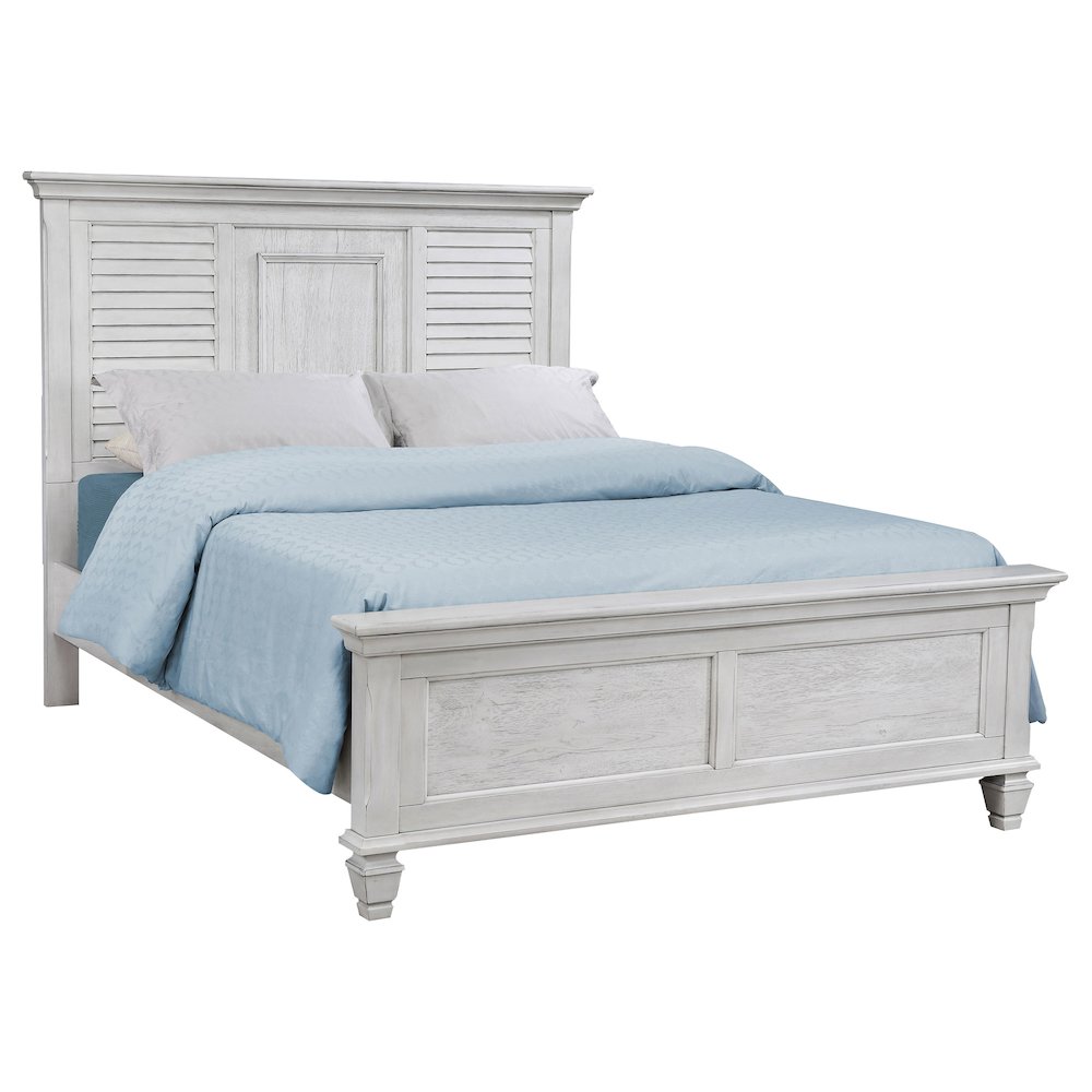 Franco Wood Queen Panel Bed Distressed White. Picture 1